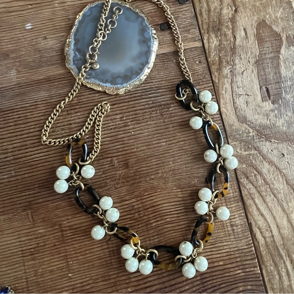 J. Crew Cream, Gold & Tortoise Shell Beaded Long Necklace